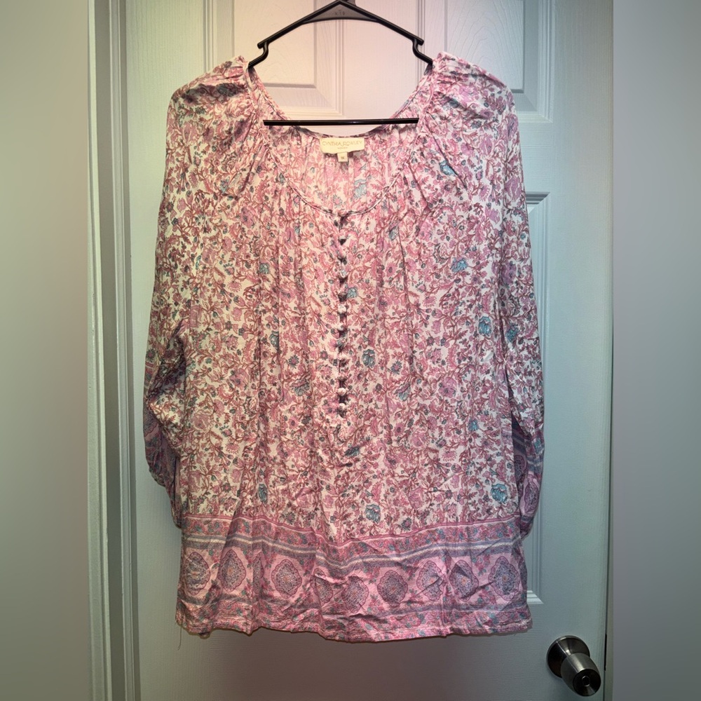 Cynthia Rowley Woman Pink Floral Boho Peasant Blouse – Size 1X